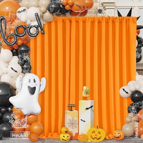 Image of Orange Backdrop Curtains 4 Panels 5ft x 8ft Polyester Wrinkle Free Fabric Photo Drapes for Backdrop Parties Home Halloween Decorations