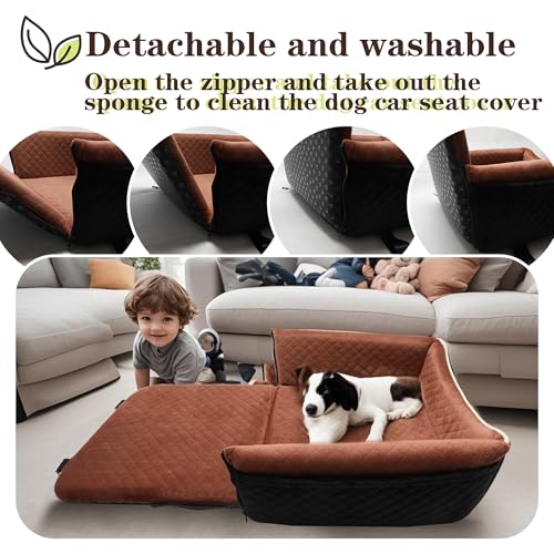 Dog Car Seat Bed 2 in 1 for Small/Medium Dogs up to 35 lbs,Adjustable Safety Leashes,Memory Foam with Soft Fabric Pets Travel Car Bed,Easily Installed in Front and Back seat,Removable and Washable. - Thumbnail 5