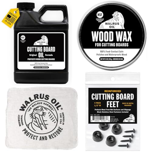 Comparison: Best Cutting Board Care Kit 11 WALRUS OIL - Cutting Board Conditioner, Wood Wax, Cutting Board Feet, and Rag Set. for Cutting Boards, Butcher Blocks, Wooden Spoons, and Bowls. 100% Food-Contact Safe.