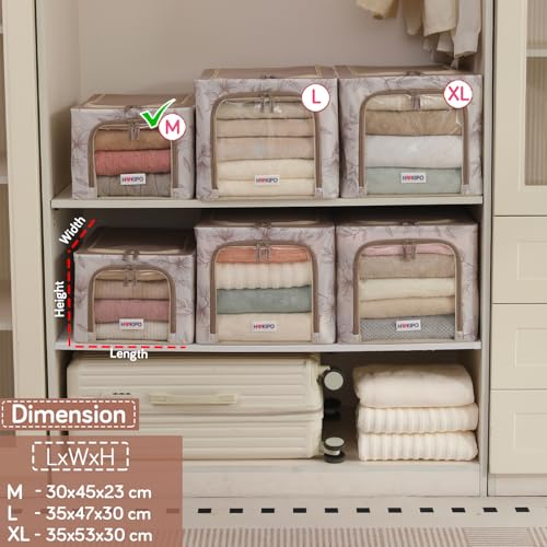 Image of HOKIPO Folding Storage Box and Organiser for Clothes, 600D Oxford Fabric Storage Box, Latte Floral - Medium Pack of 2 (AR-6488-LBR*2)