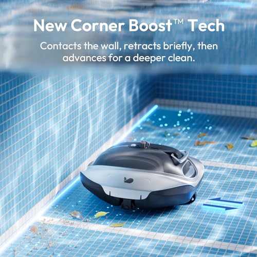 Image of Bubot 300P Cordless Pool Vacuum for Above Ground Pool, Robotic Pool Cleaner with Bluehole Suction, DirtLock 2.0, Dual Filters, Smart Sensor, Self Parking up to 850 Sq.Ft, Deep Gray