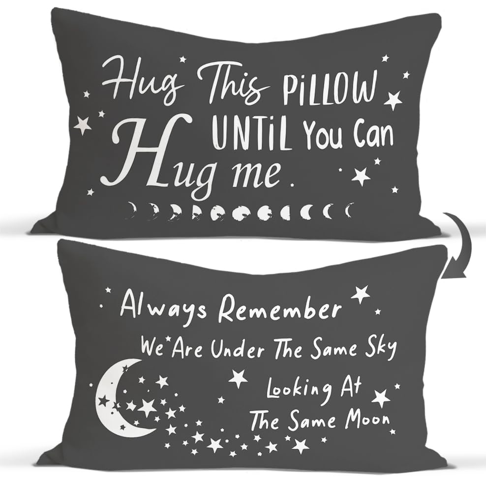 Rusenbao Hug Me Moon Gray Pillow Covers Girlfriend Boyfriend Remember Me Gifts 12x20 Pillow Cover Decorative Pillows Cover