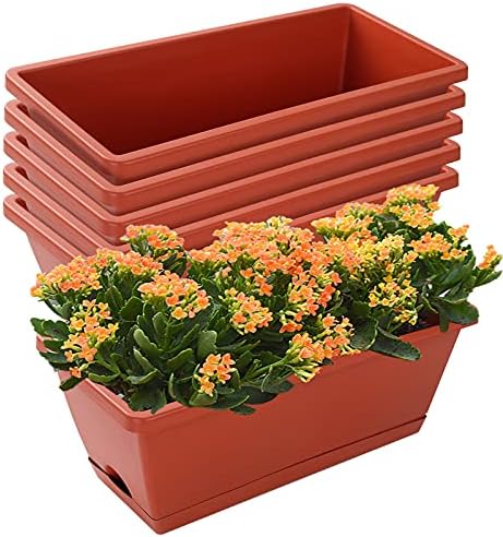 Essential Greenhouse Planters You Didn't Know You Needed 5 CHUKEMAOYI Window Box Planter, 7 Pack Plastic Vegetable Flower Planters Boxes 17 Inches Rectangular Flower Pots with Saucers for Indoor Outdoor Garden, Patio, Home Decor (Red)