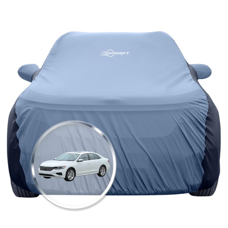 Image of NEODRIFT 'SuperTech' Car Cover for Volkswagen Passat (100% Water-Resistant, All Weather Protection, Tailored Fit, Multi-Layered & Breathable Fabric) (Colour: L.Blue+Black)
