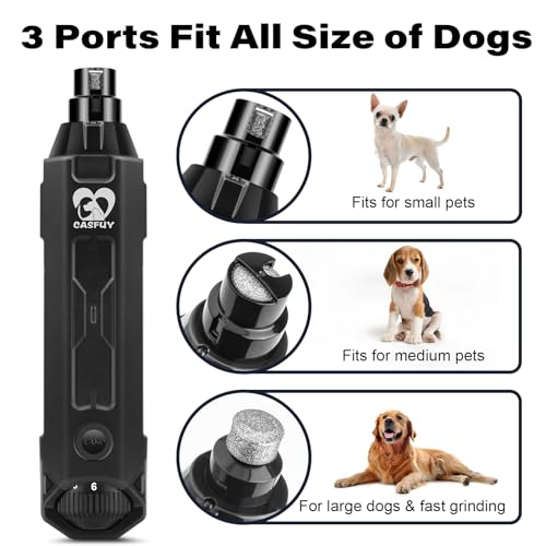 Image of Casfuy 6-Speed Dog Nail Grinder - Newest Enhanced Pet Nail Grinder Super Quiet Electric Dog Nail Trimmer Rechargeable Painless Paws Grooming & Smoothing Tool for Large Medium Small Dogs (Grey)