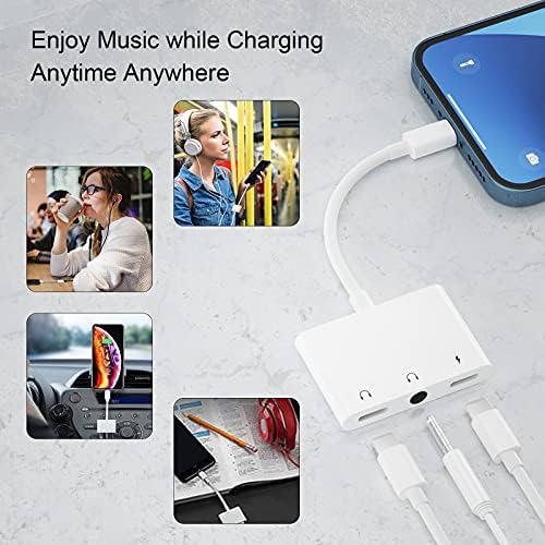 Anytrox iPhone Headphone Splitter, 3 in 1 Lighting tto 3.5mm Earphone Audio Adapter, iPhone Splitter with light-ning jack iPhone earphone jack and Charging Port for Phone 14/13/12/11/XS/XS/XR/X/8/7/6