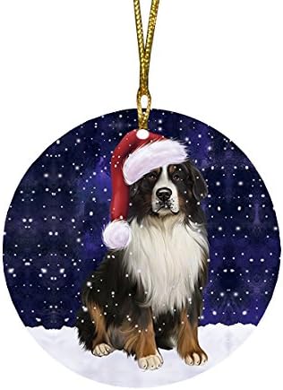 Christmas Express Delivery Red Truck Running Bernese Mountain Dogs Round Flat Ornament - Pet Decorative Hanging Ornaments for Christmas X-mas Tree Decorations - 2.75" Round Christmas Ornament