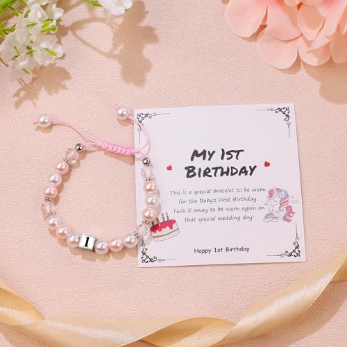 Image of Sereney Birthday Gifts for Girls, Beaded Bracelets as 1 /2 1 2 3 4 5 6 7 8 9 10 11 12 13 14 15 16 Year Old Birthday Gift, Adjustable Cross /Pearl Bracelet as Happy Birthday Gifts for Daughter
