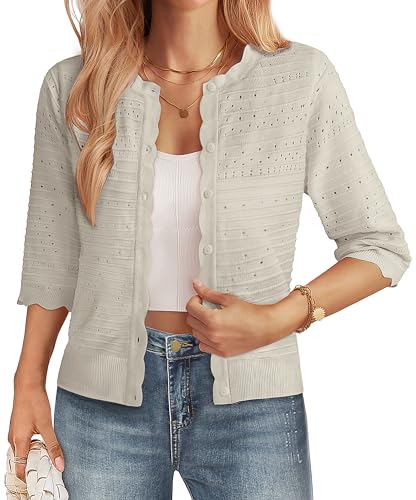 Image of GRACE KARIN Womens 3 /4 Sleeve Cardigan Sweater, Lightweight Cropped Cardigan Trendy, Dressy Casual Crochet Bolero Shrugs