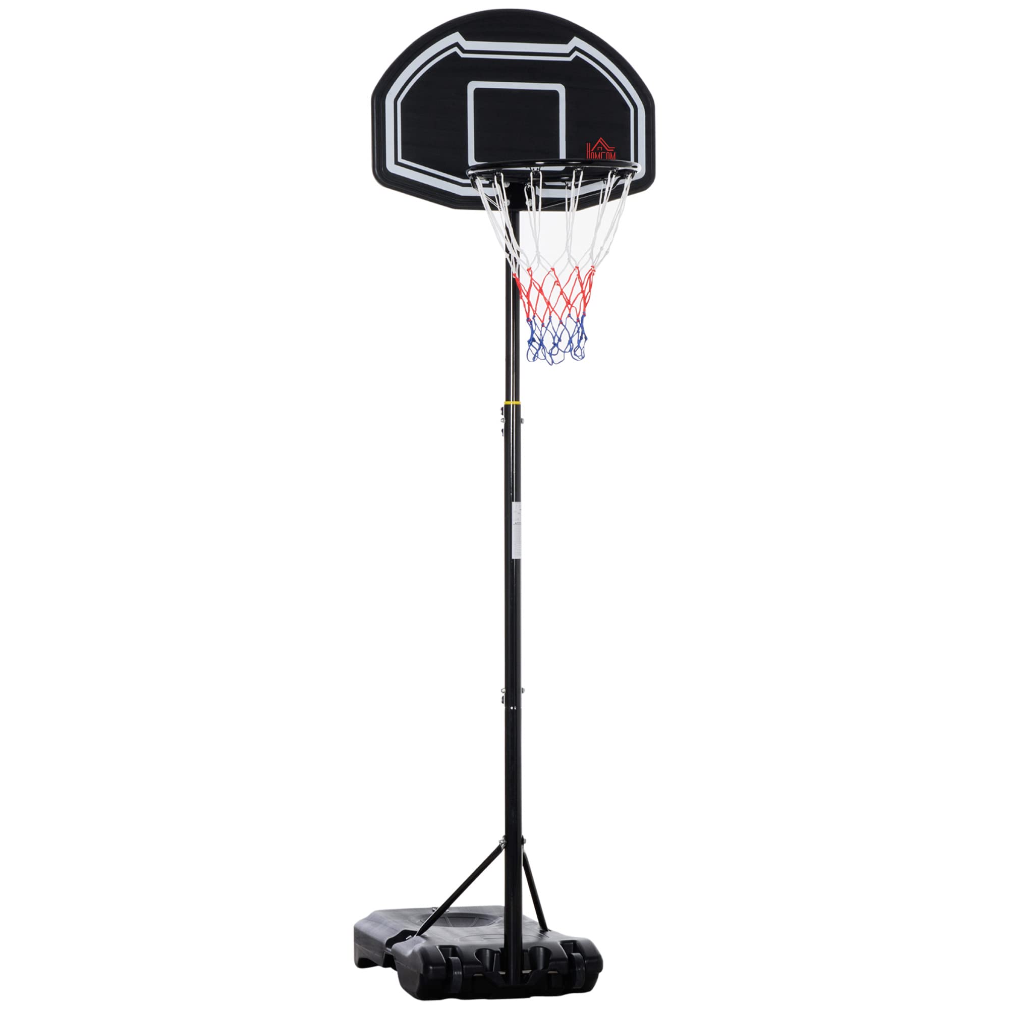 HOMCOM Panier de Basket Extérieur Réglable Base Stable 197,5-254 cm Noir | Panier de Basket sur Pied à Roulettes, Base Remplissable d'Eau ou de Sable, pour Juniors et Adultes