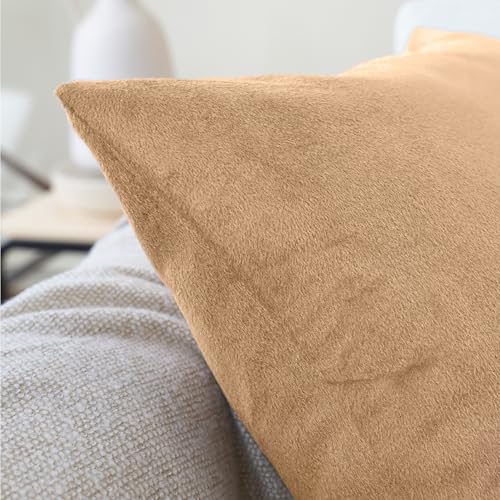 Image of Encasa XO Velvet Throw Pillow Covers 12x20 in (30x50 cm) - Gold - No Inserts, Pack of 2 Cases | Solid Plain Dyed Soft & Smooth, Square Decorative Cushion Covers for Living & Bedroom