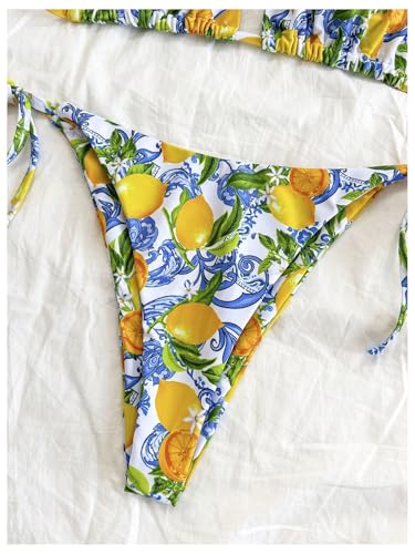 GORGLITTER Women's High Waisted Thong Bikini Set Lemon Graphic Halter Triangle Top Swimsuit Bathing Suit4