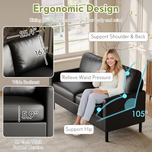 Image of STHOUYN Modern 2 Piece Faux Leather Couch and Chair Set, 56 Inch, USB Ports