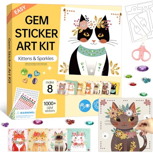 Marlrin Cat Diamond Art Kit for Kids Ages 4-8 Gem Sticker Kit for Girls