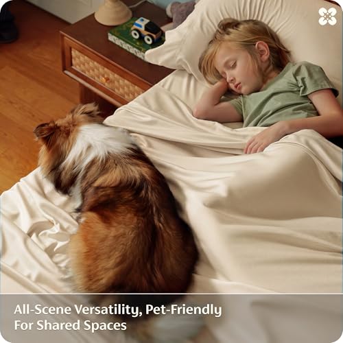 Image of Bedsure Full Size Bed Sheets, Cooling Sheets, Rayon Derived from Bamboo, PureWoven, Breathable & Soft, Deep Pocket Up to 16 Inches, Hotel Luxury Silky Bedding for Hot Sleepers, Light Beige