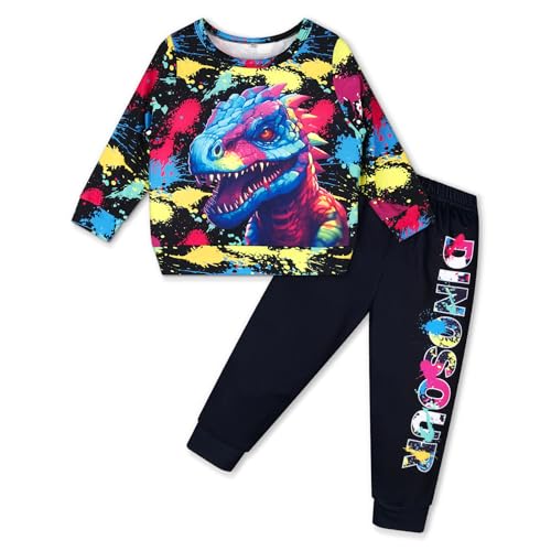 YIowcoo Toddler Boy Clothes 2PCS Long Sleeve Dinosaur Sweatshirt Pant Set Toddler Boy Outfits Fall Winter Spring 2-8Y