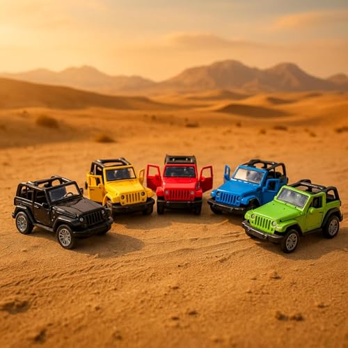 Image of Jeep Die Cast Metal Toy Car with Opening Doors & Pull Back Action | Mini Manual Push Super Car No Battery Needed | Durable Diecast Vehicle for Kids Age 3+ Collectible Gift (Green)