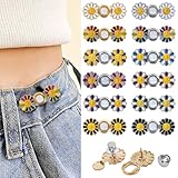 12 Pares Botones para Vaqueros,Margarita Botones para Jeans Clip para Apretar Pantalones, Botón para Pantalones Sin Costura, para Falda Pantalones Vaqueros