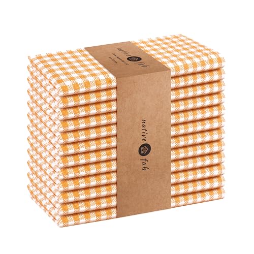 Native Fab Gingham Cloth Napkins, Set of 12, 16x16 Inches, 100% Cotton, Checkered Fabric, Soft, Washable Table Linen, Ideal for Weddings, Outdoor Picnic, Family Meals, Spring, Easter, Yellow & White