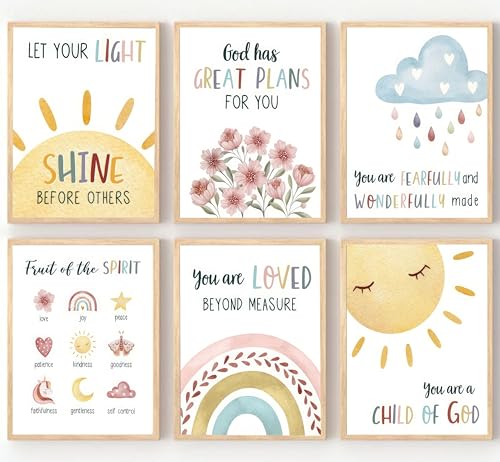 6Pcs Christian Nursery Canvas Wall Art Bible Verse...