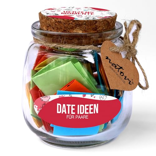 NATOVI® Date Ideen für Paare - Losbox für Paare mit 52 außergewöhnlichen Date Ideen - Jahrestag Geschenk für ihn - Partner Geschenke für unvergessliche Paarzeit - Valentinstag Geschenk für ihn & sie