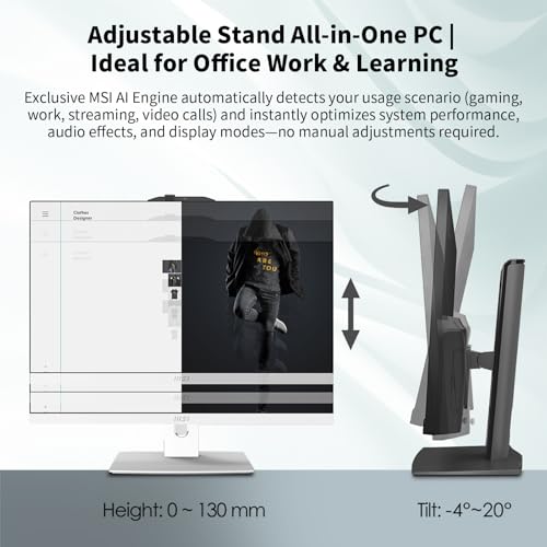 Image of msi Modern Business All-in-One Desktop, 23.8 inch FHD IPS 1920x1080 Touchscreen, Intel Core 5 120U, 32GB DDR5, 1TB SSD, Wi-Fi 6E, FHD Webcam, HDMI, DP, AI PC, Wireless KB & Mouse, Windows 11 Pro, Black