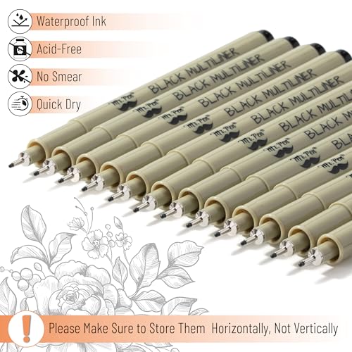 Mr. Pen - Canetas de desenho para artistas, pacote com 8 canetas de micro anime/esboço fineliner, ca