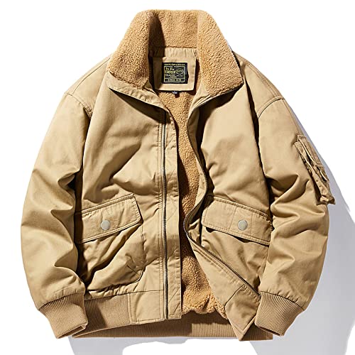 Men's Sherpa Jackets Winter Warm Super Thick Fleece Lined Turndown Collar Trucker Jackets Cargo Parka Coats Khaki #TOP6