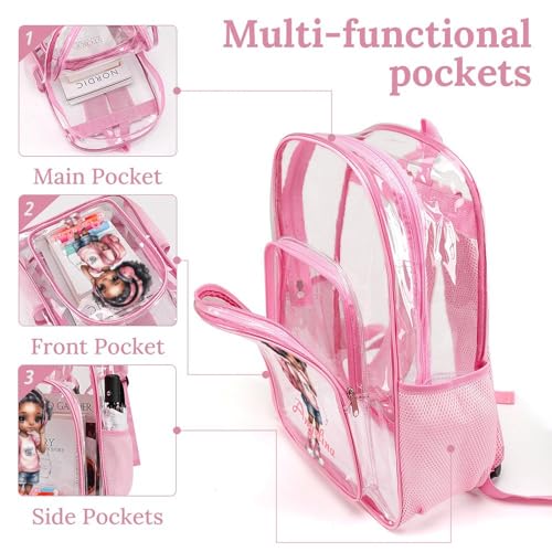 Personalized African Music Girl Clear Backpack PVC See Through Transparent Backpack for Girls Women with Name Reinforced Strap & Large Capacity Back to School Gifts - Clear/Pink4