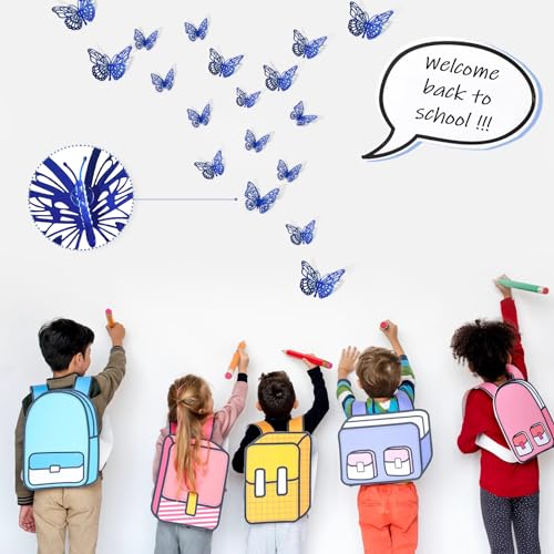 72 piezas de decoraciones de mariposas azules 3D para pared miniatura 7