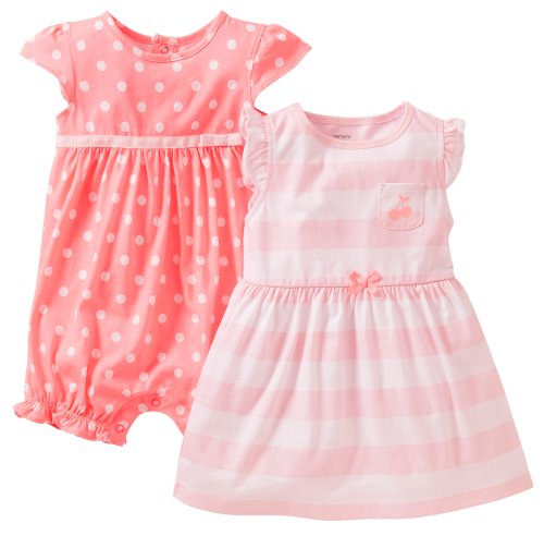 Image of Carter's 2 Piece Striped Dress and Romper (Baby) - Cherry-6 Months