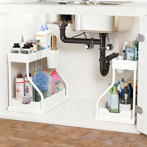 Miniatura 2 de Ribech Soporte De Lavabo De Doble Capa Blanco Con Área Extraíble, Aire Industrial Moderno, Suelo, Adecuado Para Cocina Y Baño