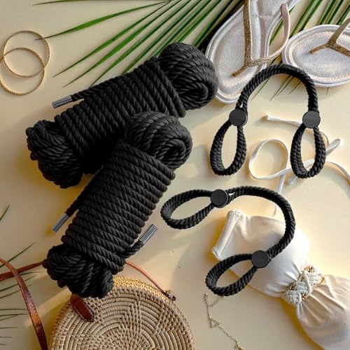 Image of Tisancy 4 Pcs Multifunctional Craft Cord Kit with 2 Soft Silk Macrame Cords and 2 Adjustable Nylon Rope, 32.81 ft Twisted Trim Cord for DIY Crafts and Home Decoration(Black)