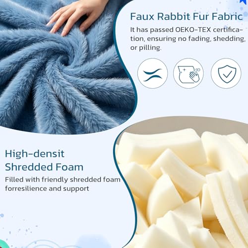 Image of 2.5FT Memory Foam Bean Bag Chair - Ultra Soft Faux Rabbit Fur Round Sofa with Handle & Machine Washable Cover, Comfy Lazy Chair for Kids Teens, Perfect for Reading Gaming in Living Room Bedroom,Navy