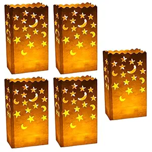 Stmarry 50 pcs White Luminary Candle Bags Special Lantern Luminary Bag with Stars Moon Durable and Reusable Fire-Retardant Material for Wedding Valentine Reception Engagement Event Marriage Proposal