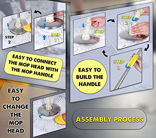 ARSUK Mop Reinigung Mopp mit Langer Griff 360° Grad Rotierend Einstellbar mit 2 Stück Mikrofaser Mopp Ersatzkopf, für Boden Hartholz Fliesen Bäder (Grün Teleskopstangen) – Bild 6