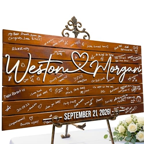 Image of Personalized Huge Size Wedding Guest Book Alternative Sign, Pallet Themed Rustic Wood Guestbook Sign for Reception, Custom Last Name & Wedding Date Wall Art, Unique Wedding Decor & Gift for Couples (XXXL 45x24.5 inch)