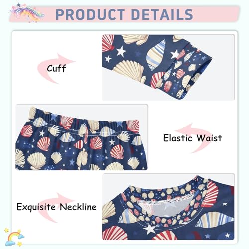 senya Shell American Flag Pajamas Set Long Sleeve Soft Cotton Sleepwear 2 Piece4
