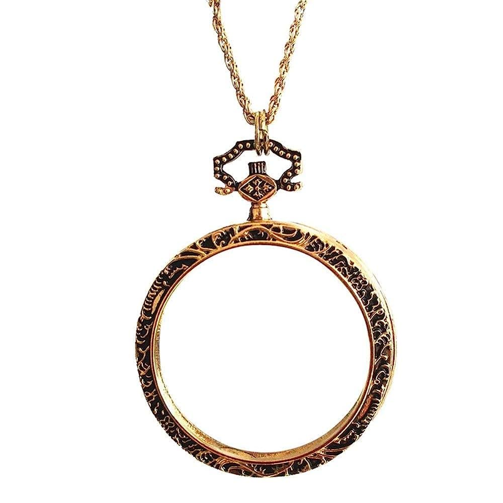 asdchZen 10X Necklace Magnifier Pocket Magnifying Glass,Monocle Hanging Creading Magnifier For Books Newspapers Maps Crafts Hobby Light Magnifier/Gold