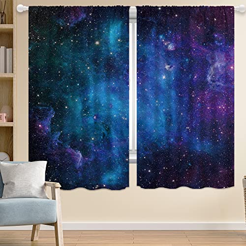 Space Curtains, Galaxy Curtains For Bedroom, Blue Purple Boys Room Curtains Kids Outer Space Moon Star Girls Window Curtains Rod Pocket 42X63 Inch Nebula Window Drapes For Bedroom Living Room 2 Panels #TOP2