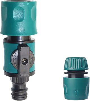TOPWAYS Quick Release in Line Shut Off Valve for Join Garden Hose Pipe Tube, One Male and One Female Connector Valve Extender with Matching Hose End Quick Connectors