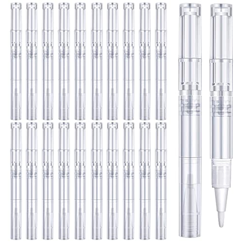 20 Pieces 3ML Empty Twist Pens, Transparent Nail Oil Pen with Brush Tip, Refillable Nail Polish Tube, Cosmetic Container Lip Gloss Eyelash Growth Teeth Whitening Liquid Tube Art Tool 20Pcs