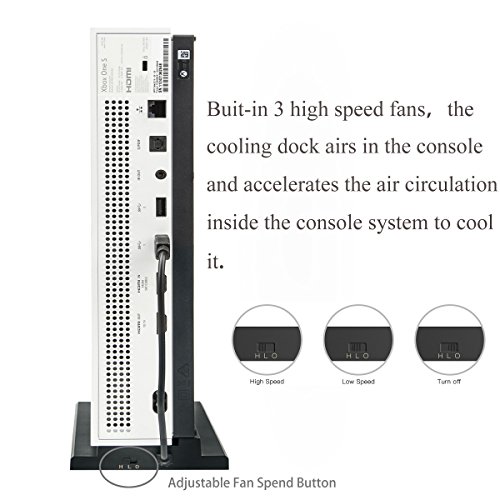 Megadream Xbox One S Vertical Stand Usb Cooling Fan, With 3 Adjustable L/H Speed Fans Button & 2-Port Usb Charging Port & Data Syncing Cooler For Microsoft Xbox One Slim Gaming Console - Black #TOP7