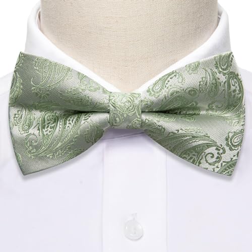 Image of YOHOWA Paisley Striped Men Bow Tie Pre-Tied Formal Adjustable Colorful Bowties Handkerchief Cufflinks Set Wedding Party