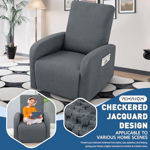 Image of YEMYHOM 3 Pieces Stretch Recliner Slipcover Jacquard Small Recliner Chair Cover with Side Pocket Anti-Slip Fitted Furniture Protector with Elastic Bottom (X-Small Recliner, Dark Gray)