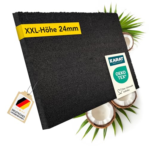 KARAT Coconut Doormat for Outdoor and Indoor Use - Door Mat - Dirt Trapper Mat - Coconut Mat Winter Protection with Non-Slip Back for Front Door and Entrance, Made to Measure, Black, 60 x 90 cm, 2.4