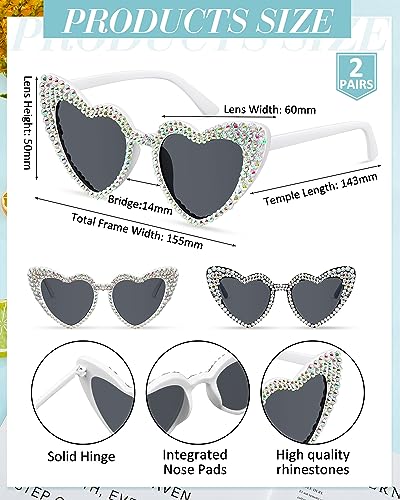 Kanayu 2 Pairs Heart Sunglasses Shiny Rhinestone Sunglasses Bride and Groom Glasses for Bachelorette Party Wedding Honeymoon2