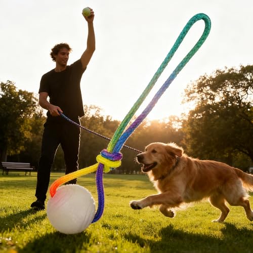 Aakluk 2 Stück Im Dunkeln Leuchtender Hundeball | Leuchtende Gummibälle Mit Seil Für Hunde Hüpfbälle | Interaktives Kauspiel Für Kleine, Große Und Mittelgroße Hunde, Leuchtet