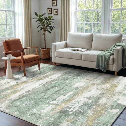 Area Rugs 3x5 for Living Room Bedroom, Modern Abstract Machine Washable Light Green Rug Soft Rug, Low Pile Floor Carpet with Non Slip Backing for Entryway