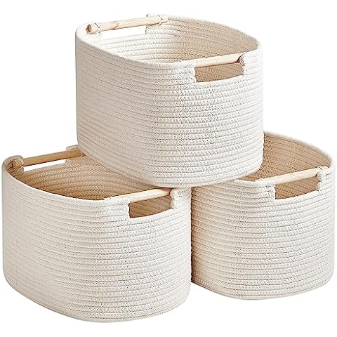 R RUNKA 3 Pack Storage Basket for Cabinet and Toy Organization - 13"x9.8"x8.7" Baskets for Storage - Baby Toy Bin - Toy Storage Organizer - Ideal for Empty Gift Baskets to Fill-White Cover